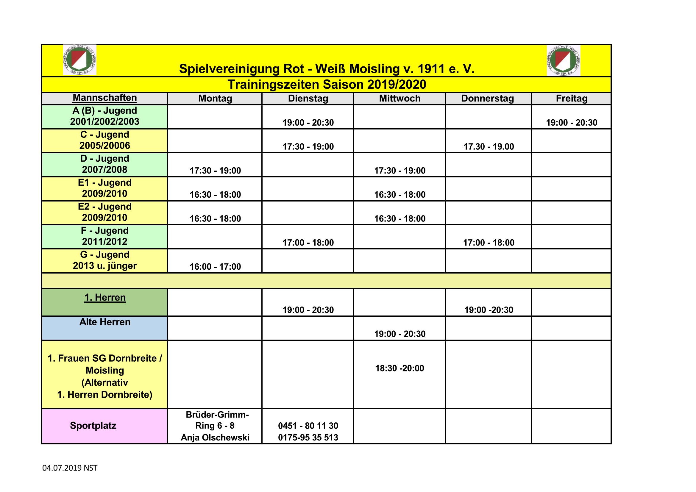 Trainingsplan Rot Weiss Moisling Von 1911 E V Trainingsplan Rot Weiss Moisling Von 1911 E V