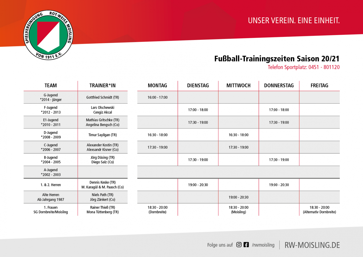 Trainingsplan Rot Wei Moisling Trainingsplan Rot Wei Moisling